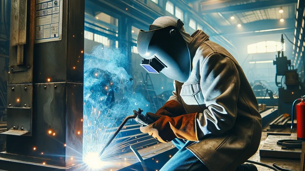 Dall e 3 Bild eines Schweissers bei der Arbeit mit Funkenflug